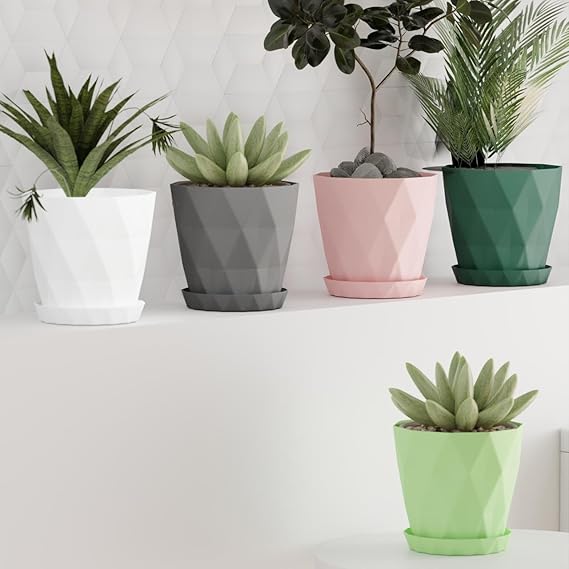 Leafly Plastic Round Flower Pots for Home Planters, Terrace, Garden etc | Pack of 5